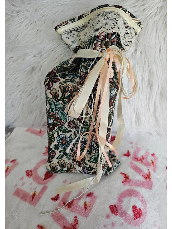 Handbags - Vintage Homemade Keepsake Sack Bag Pouch Floral Lace Ribbons Multicolor 14.5X7